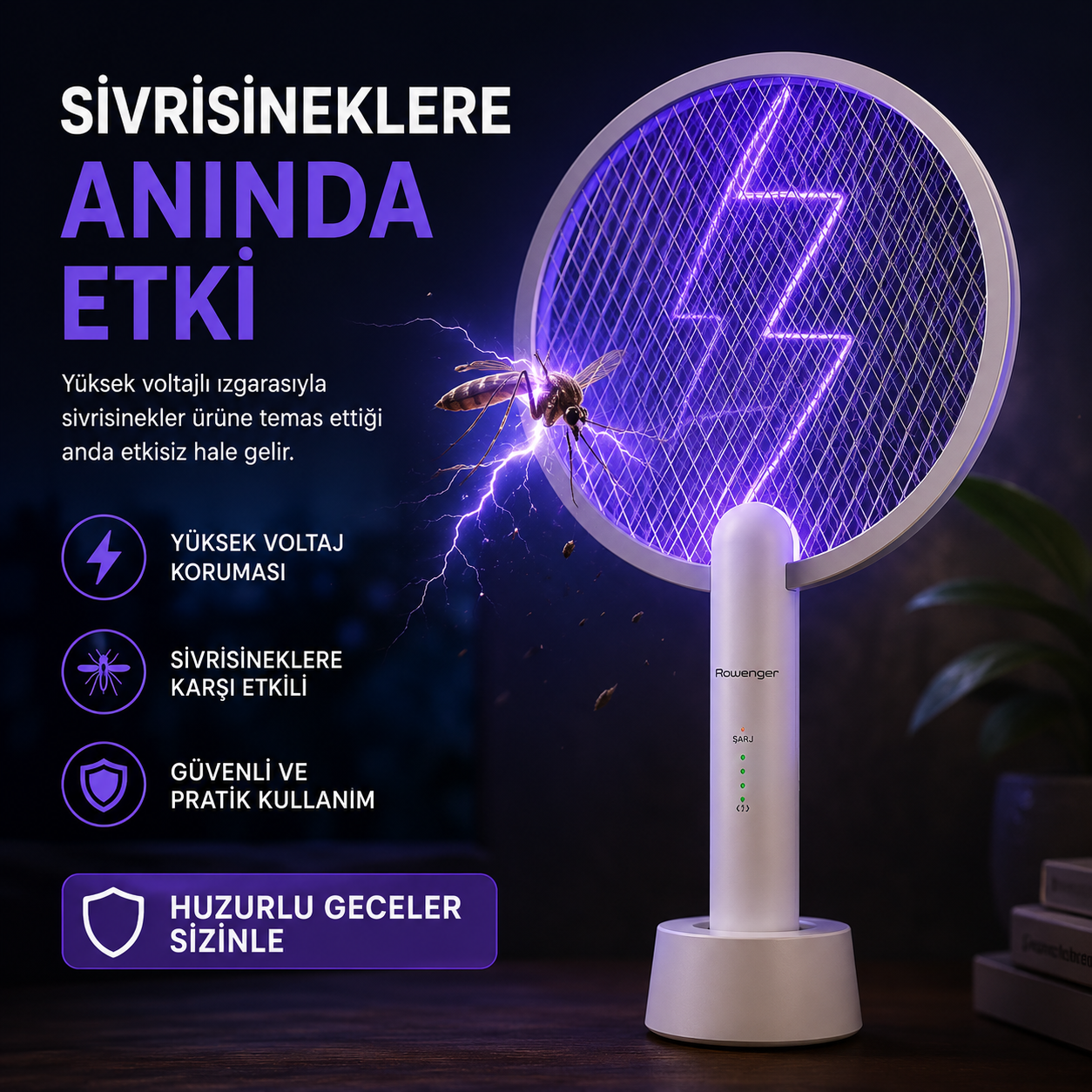 Şarjlı Elektrikli Sivrisinek Raketi