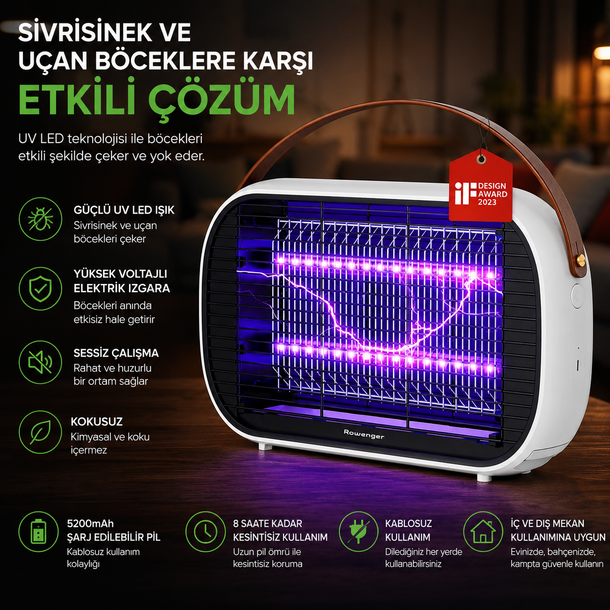 Akıllı UV-LED Sinek Öldürücü Lamba | Kablosuz ve Taşınabilir