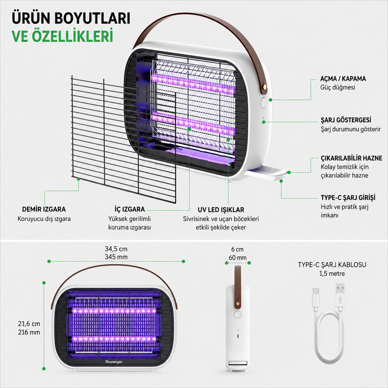Akıllı UV-LED Sinek Öldürücü Lamba | Kablosuz ve Taşınabilir