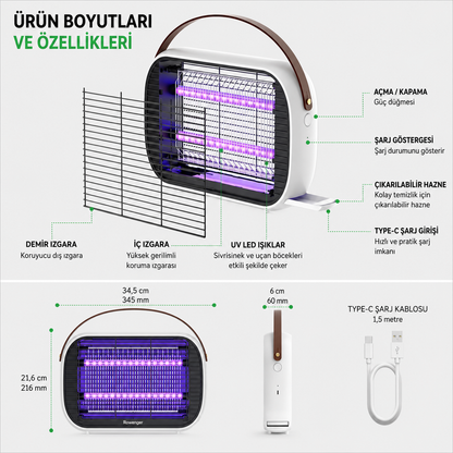 Akıllı UV-LED Sinek Öldürücü Lamba | Kablosuz ve Taşınabilir