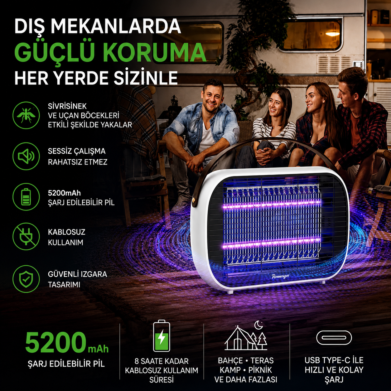 Akıllı UV-LED Sinek Öldürücü Lamba | Kablosuz ve Taşınabilir