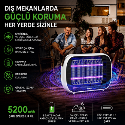 Akıllı UV-LED Sinek Öldürücü Lamba | Kablosuz ve Taşınabilir
