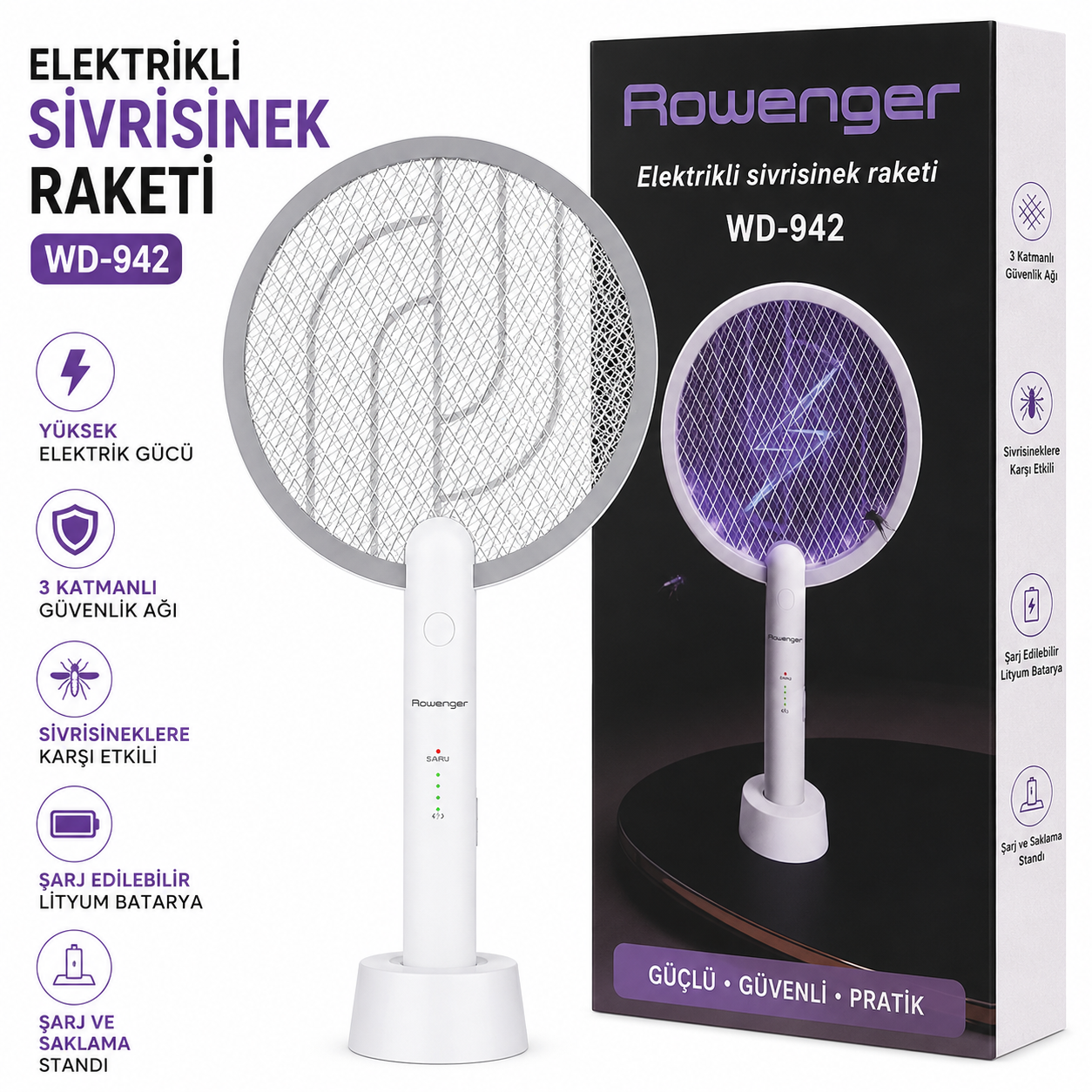 Şarjlı Elektrikli Sivrisinek Raketi